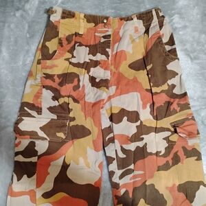 Women's Camo Cargo Pants - Orange, Brown, Cream